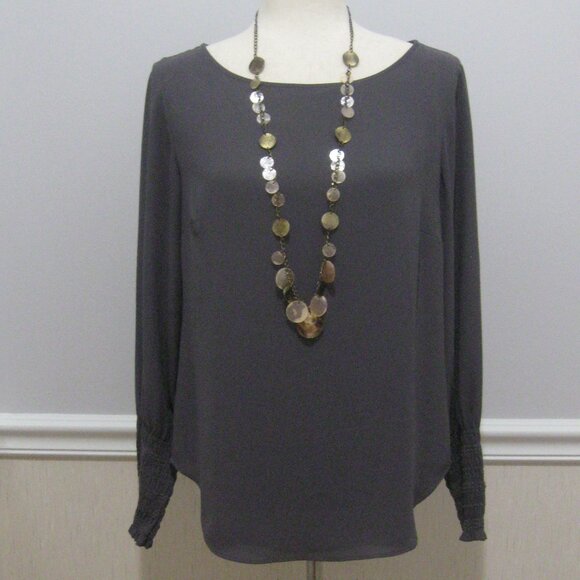Ann Taylor Elegant Statement Sleeve Silky Blouse sz XS Gray Crepe Chiffon - Picture 1 of 8